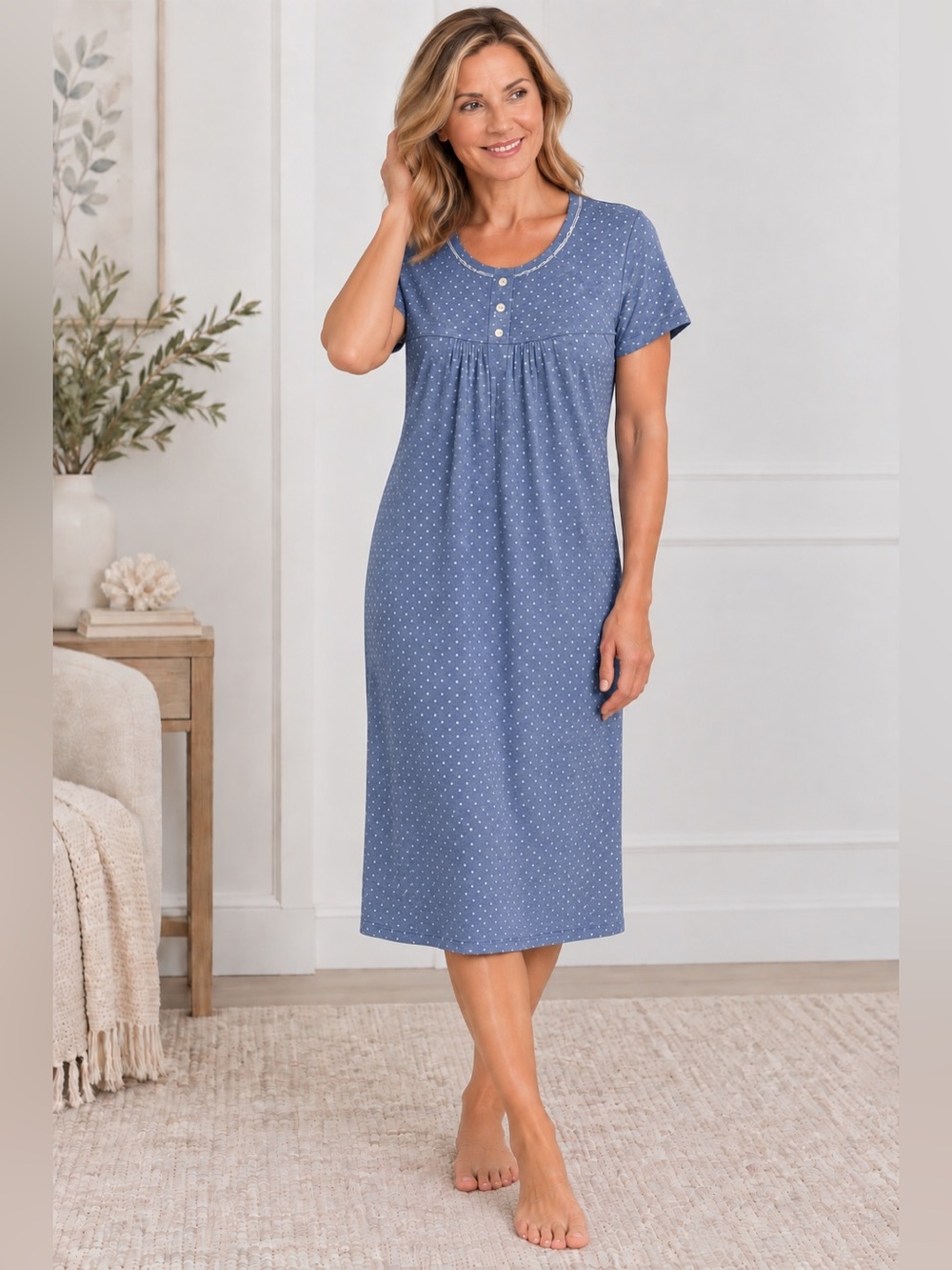 Short Sleeve Nightgown with Fooler Buttons